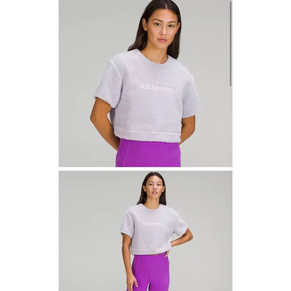 Lululemon texture fleeced embroidered logo purple sweater shirt sz 2